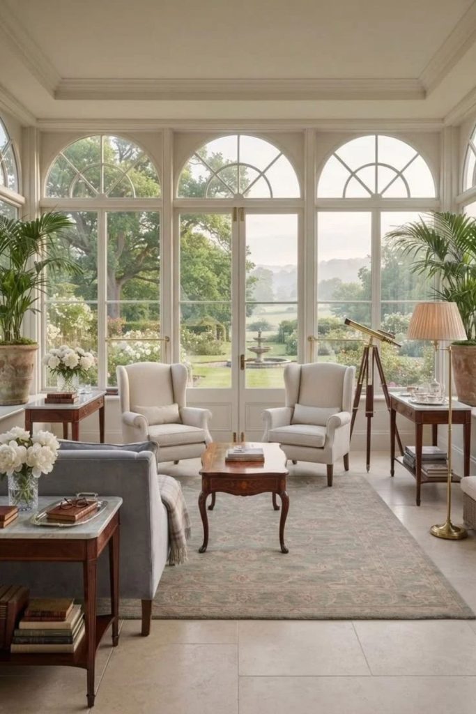 Wellness Retreat Orangery with Serene Decor.