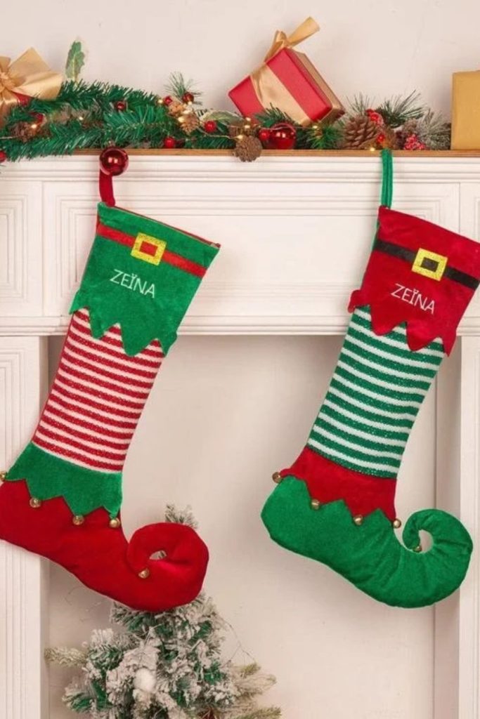 Whimsical elf inspired Christmas stockings