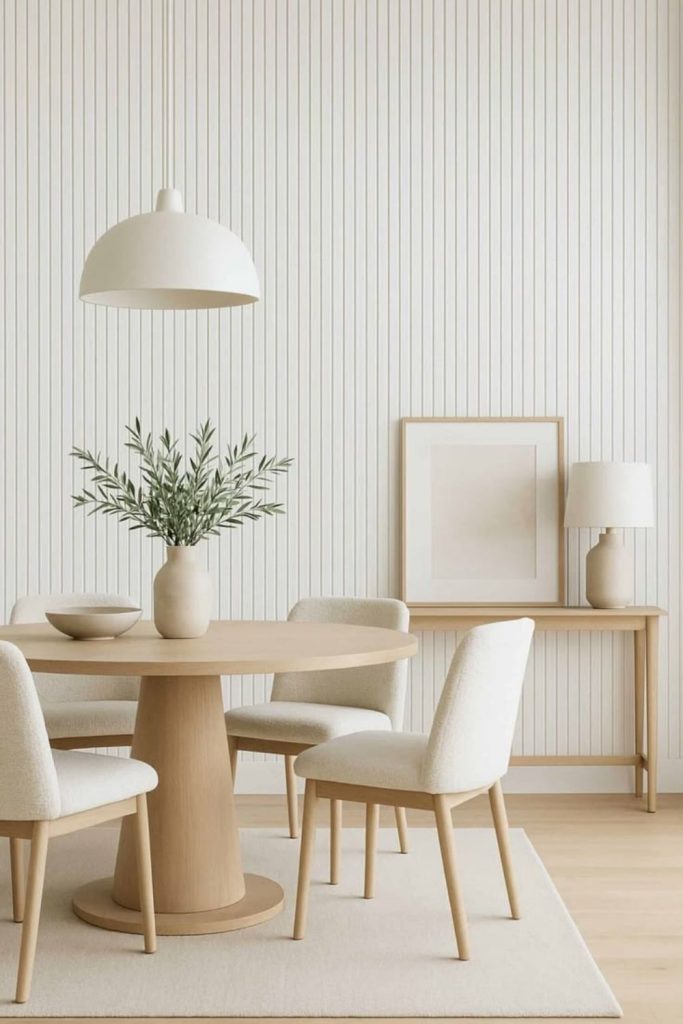 Whitewashed ribbed wall panelling