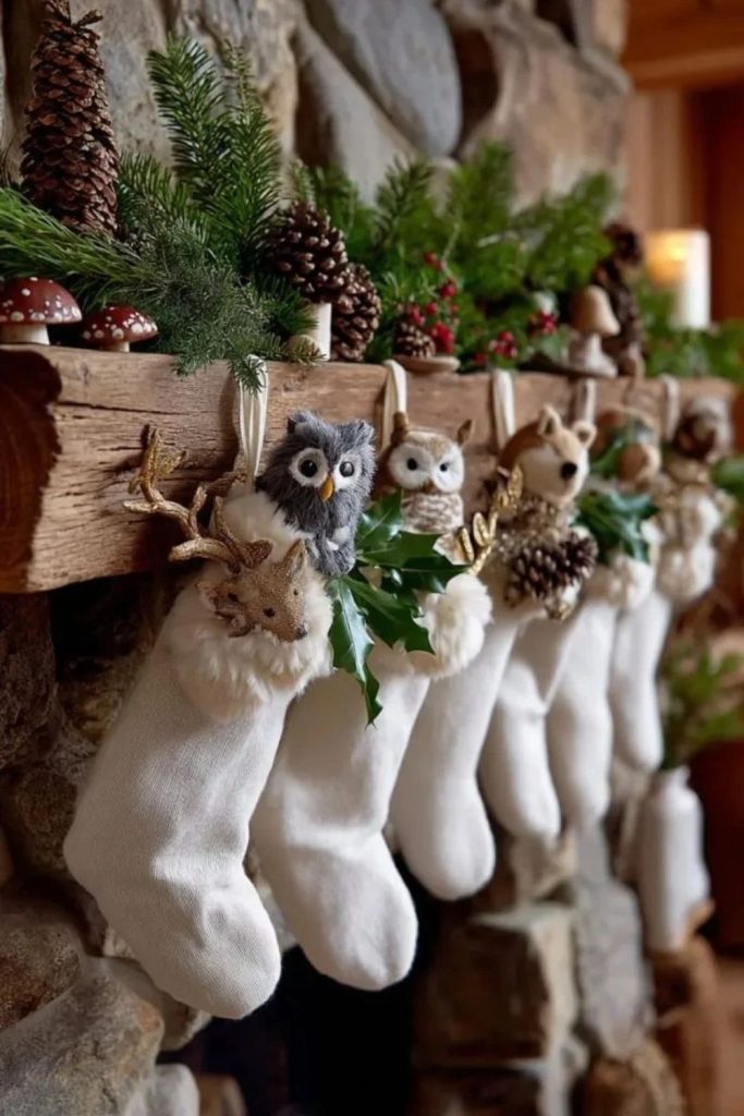 Woodland animal embroidered Christmas stockings