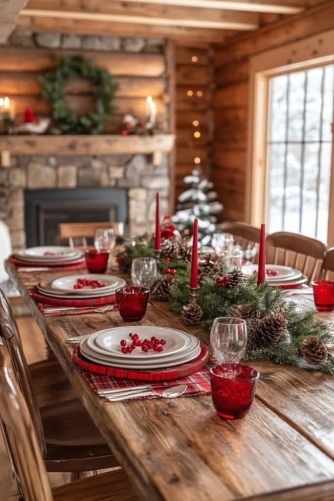 Woodland Christmas dining table with greenery.